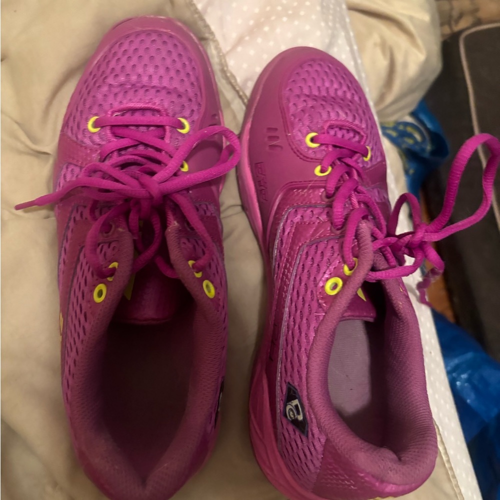 Purple (Eye) Athletic (branded for squash)Shoes with Yellow Accents